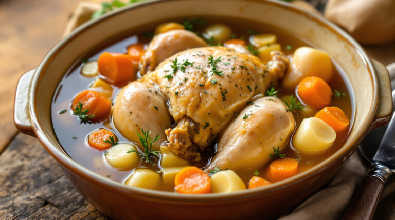 découvrez la recette traditionnelle de la poule au pot à l'ancienne, un plat réconfortant de grand-mère aux saveurs authentiques et généreuses.