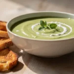 Bol de soupe courgette Kiri veloutée avec herbes fraîches